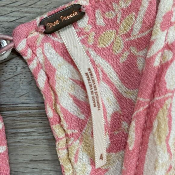 Free People Pink Floral Midi Dress Size 4 Tie Sleeve V-Neck Boho Vacation - Picture 9 of 9